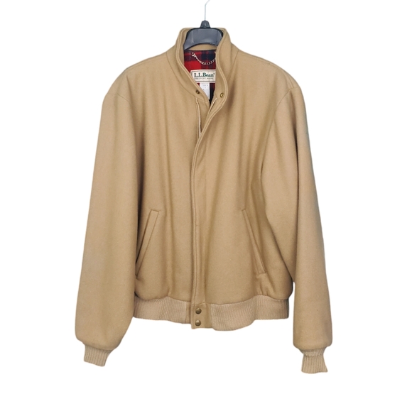 Vintage Tan Bomber Jacket with Red Plaid Lining - Picture 2 of 10